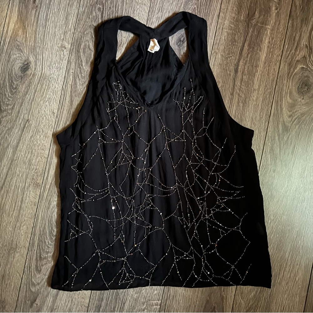Burning Torch 100% silk beaded tank top | made in USA size S